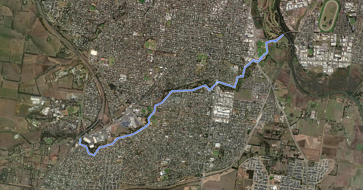 Маршрут Waurn Ponds Trail на спутниковом снимке