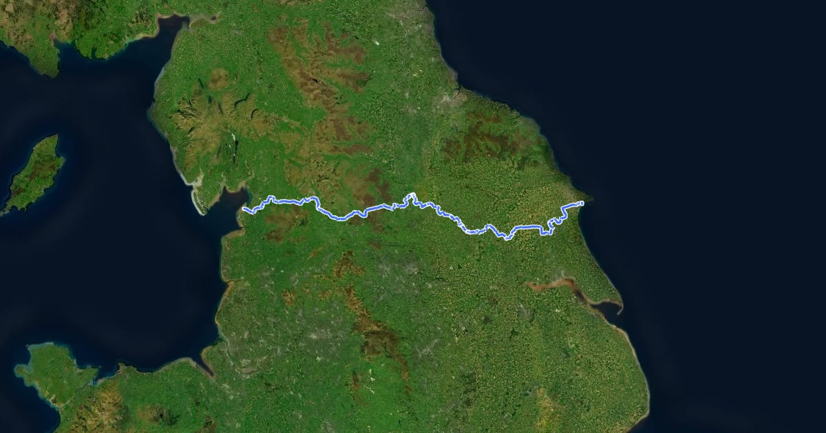 Маршрут Way of the Roses Cycle Route на спутниковом снимке