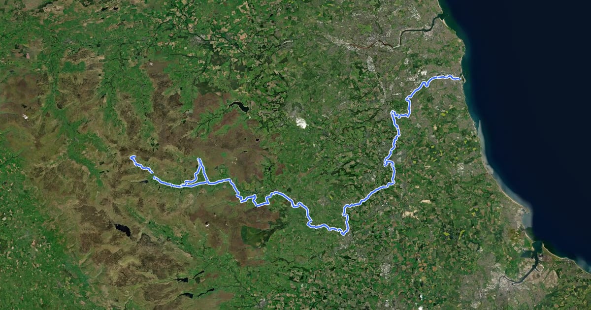Маршрут Weardale Way на спутниковом снимке
