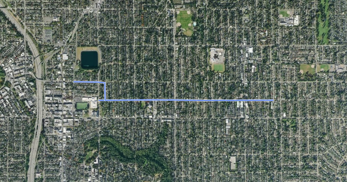 Маршрут Wedgewood to Roosevelt Greenway на спутниковом снимке