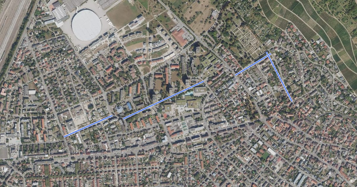 Маршрут Weil am Rhein Messeplatz - Weil am Rhein Bläsiring на спутниковом снимке
