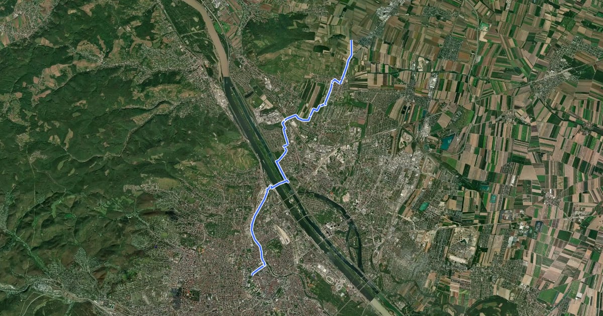 Маршрут Weinviertel-Radweg на спутниковом снимке