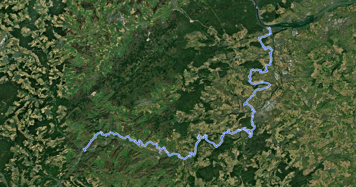Маршрут Weinwanderweg Rhein-Nahe на спутниковом снимке