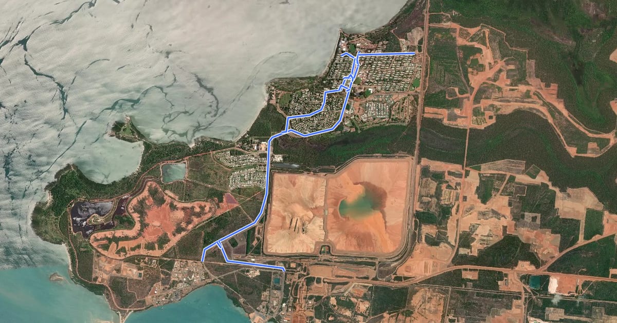Маршрут Weipa Shared Paths на спутниковом снимке