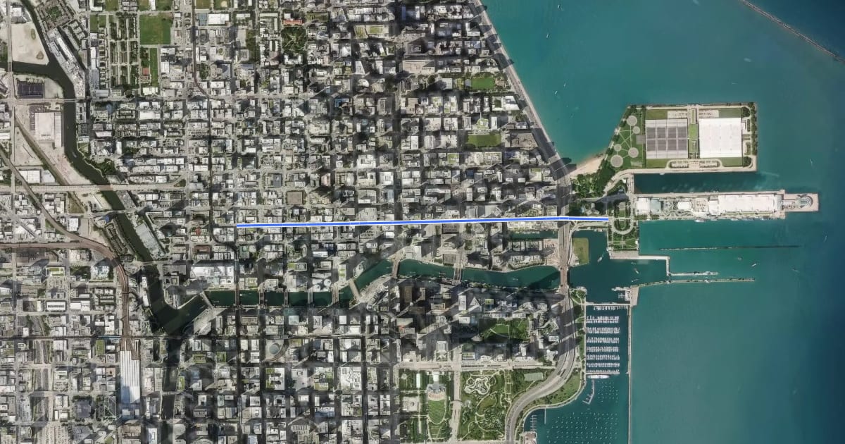 Маршрут Wells Street - Navy Pier на спутниковом снимке