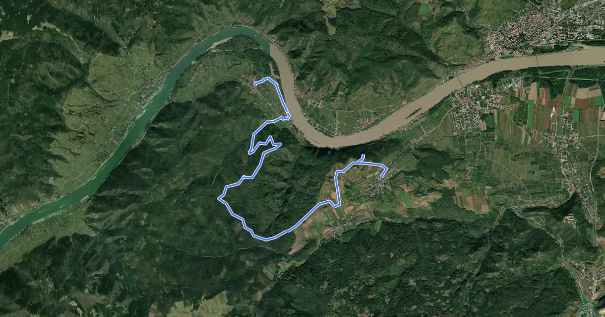 Маршрут Welterbesteig Wachau Etappe 12 на спутниковом снимке