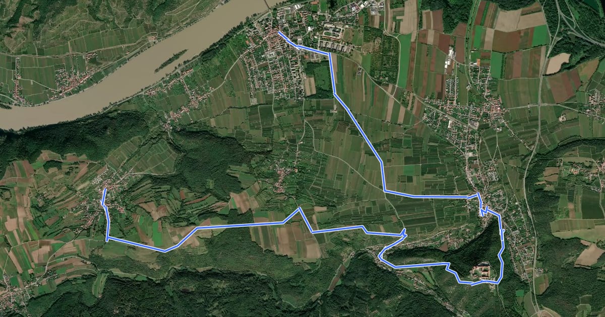 Маршрут Welterbesteig Wachau Etappe 13 на спутниковом снимке