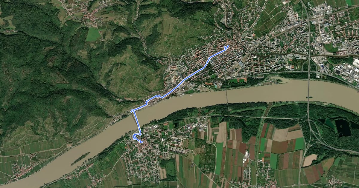 Маршрут Welterbesteig Wachau Etappe 14 на спутниковом снимке