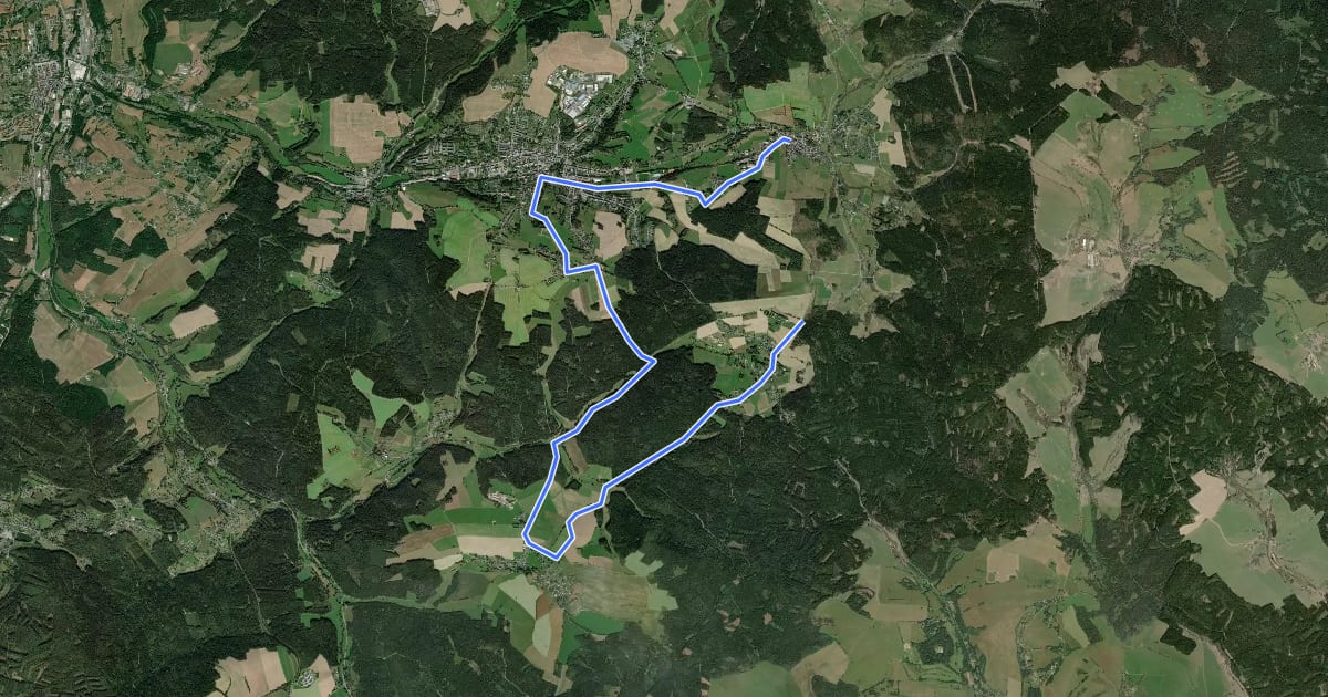 Маршрут Wernitzgrün-Haarmühle-Markneukirchen-Erlbach на спутниковом снимке
