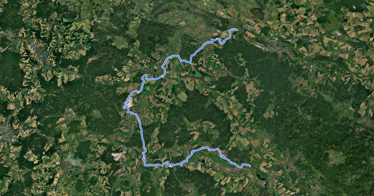 Маршрут Werra-Burgen-Steig Teilstrecke Mitte-Nord на спутниковом снимке