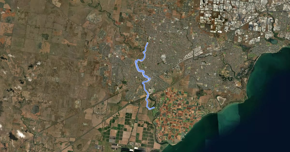 Маршрут Werribee River Trail на спутниковом снимке