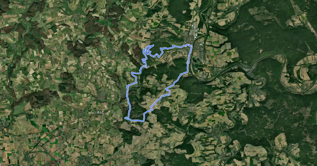 Маршрут Weser-Bever-Höhenweg на спутниковом снимке