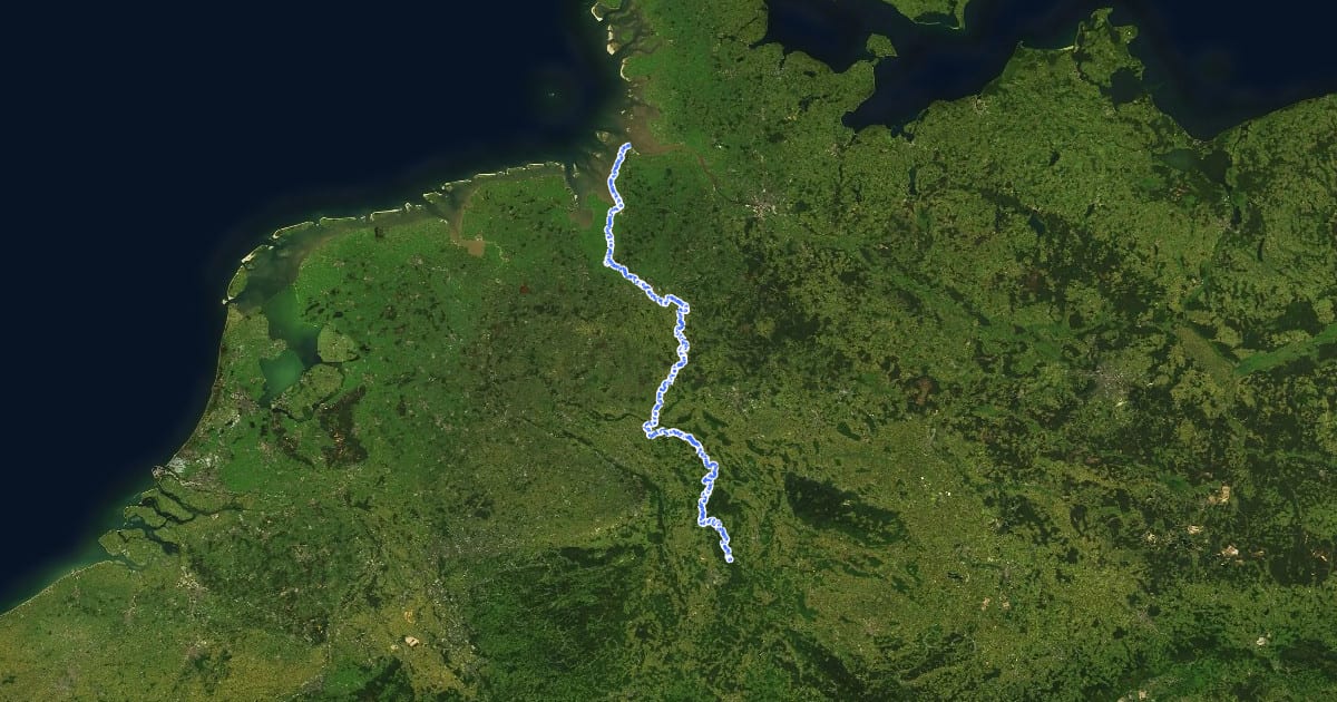 Маршрут Weser-Radweg на спутниковом снимке