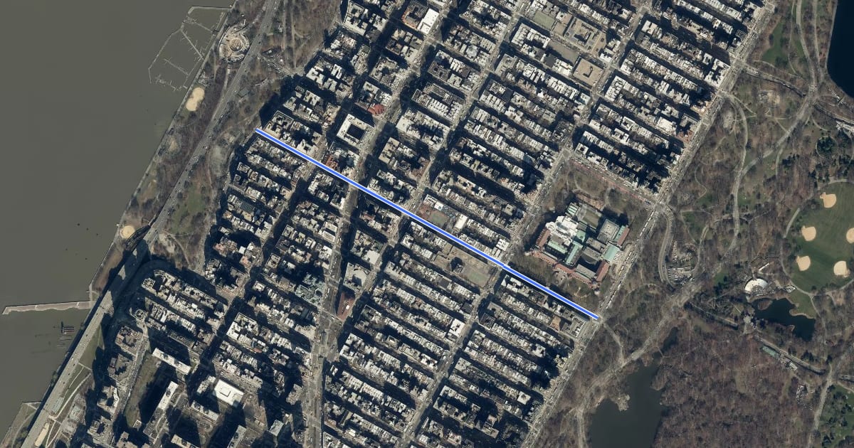 Маршрут West 77th Street на спутниковом снимке