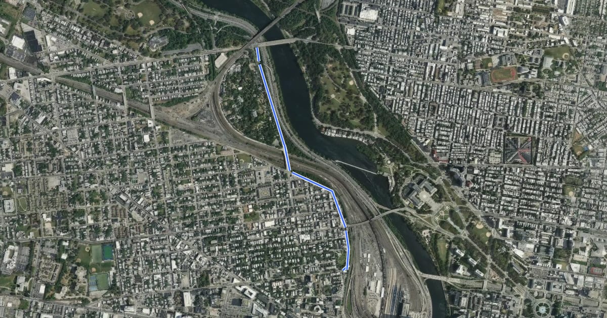 Маршрут West Bank Greenway на спутниковом снимке