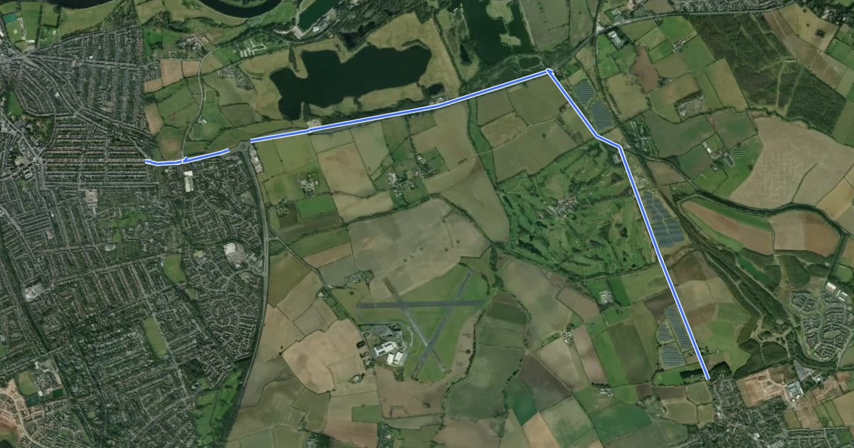 Маршрут West Bridgford to Cotgrave (via A52) на спутниковом снимке