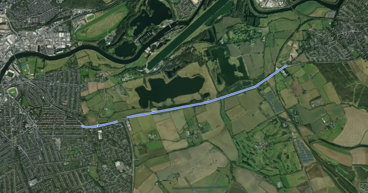Маршрут West Bridgford to Radcliffe (via A52) на спутниковом снимке