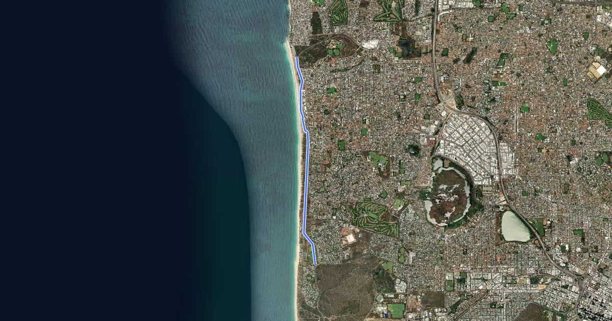 Маршрут West Coast Highway PSP на спутниковом снимке