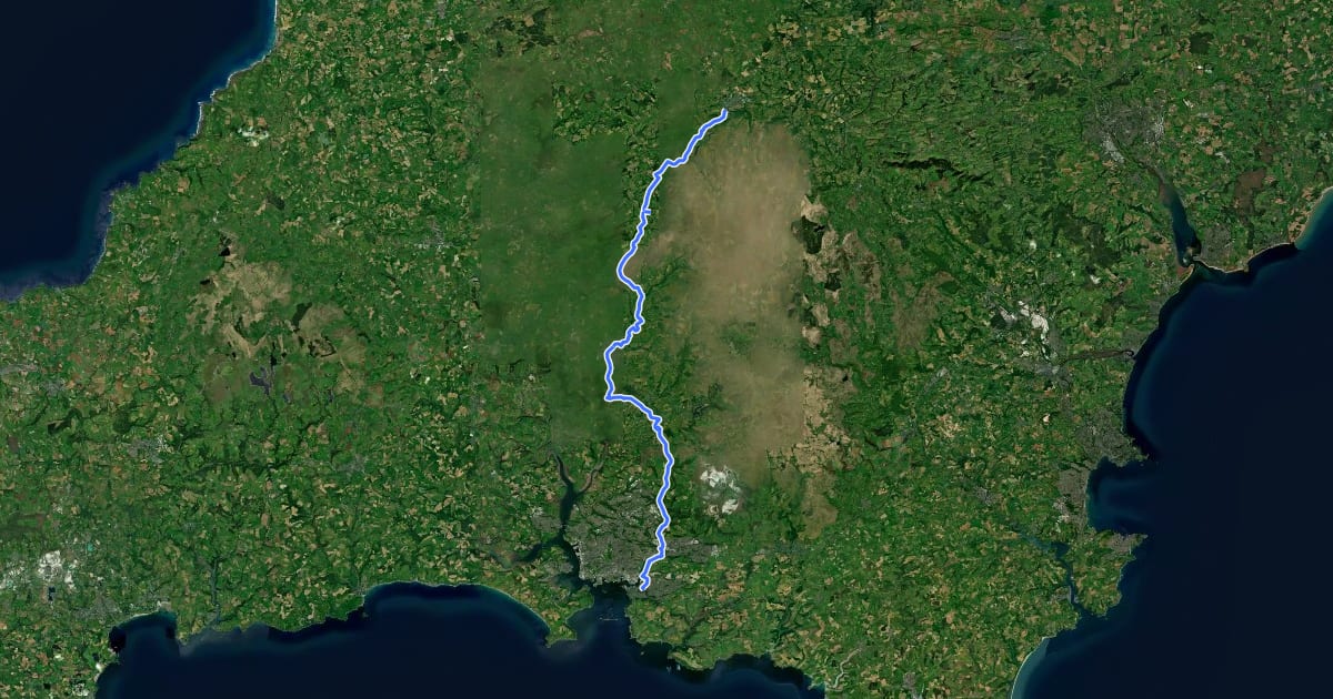 Маршрут West Devon Way на спутниковом снимке