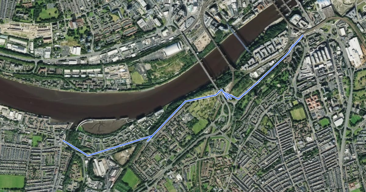 Маршрут West Gateshead Cycleway на спутниковом снимке