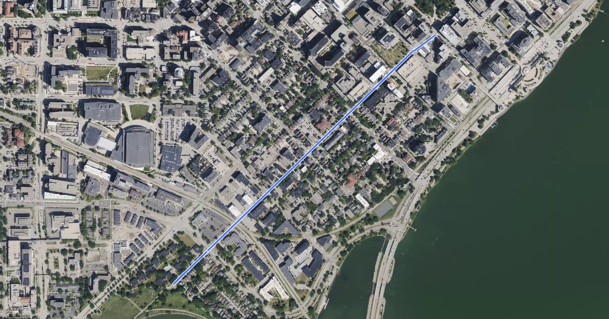 Маршрут West Main Street Bicycle Boulevard на спутниковом снимке