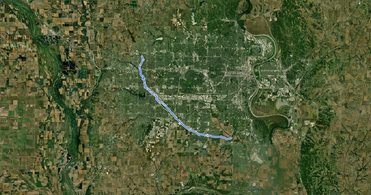 Маршрут West Papio Creek Trail на спутниковом снимке