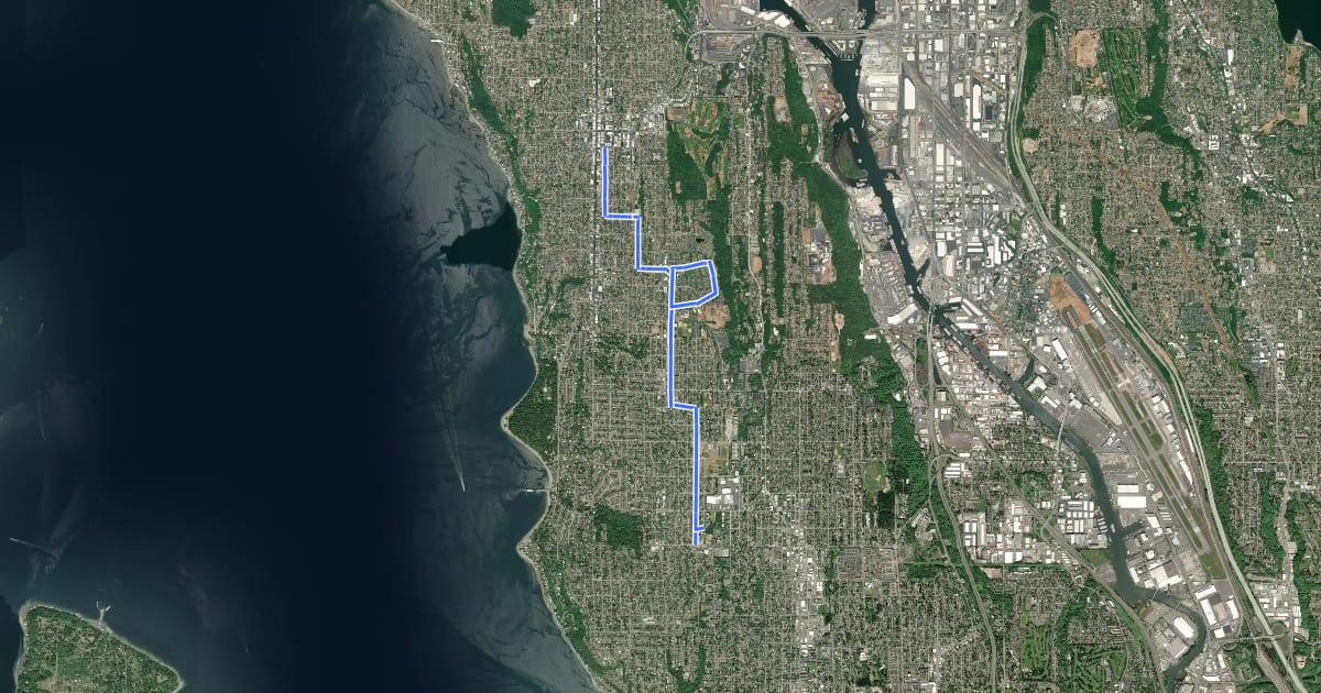 Маршрут West Seattle Neighborhood Greenway на спутниковом снимке