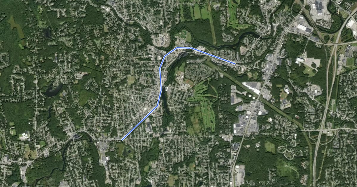Маршрут West Warwick Greenway на спутниковом снимке
