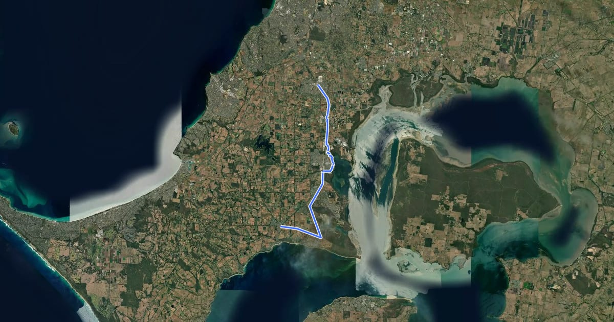 Маршрут Western Port Bay Trail на спутниковом снимке