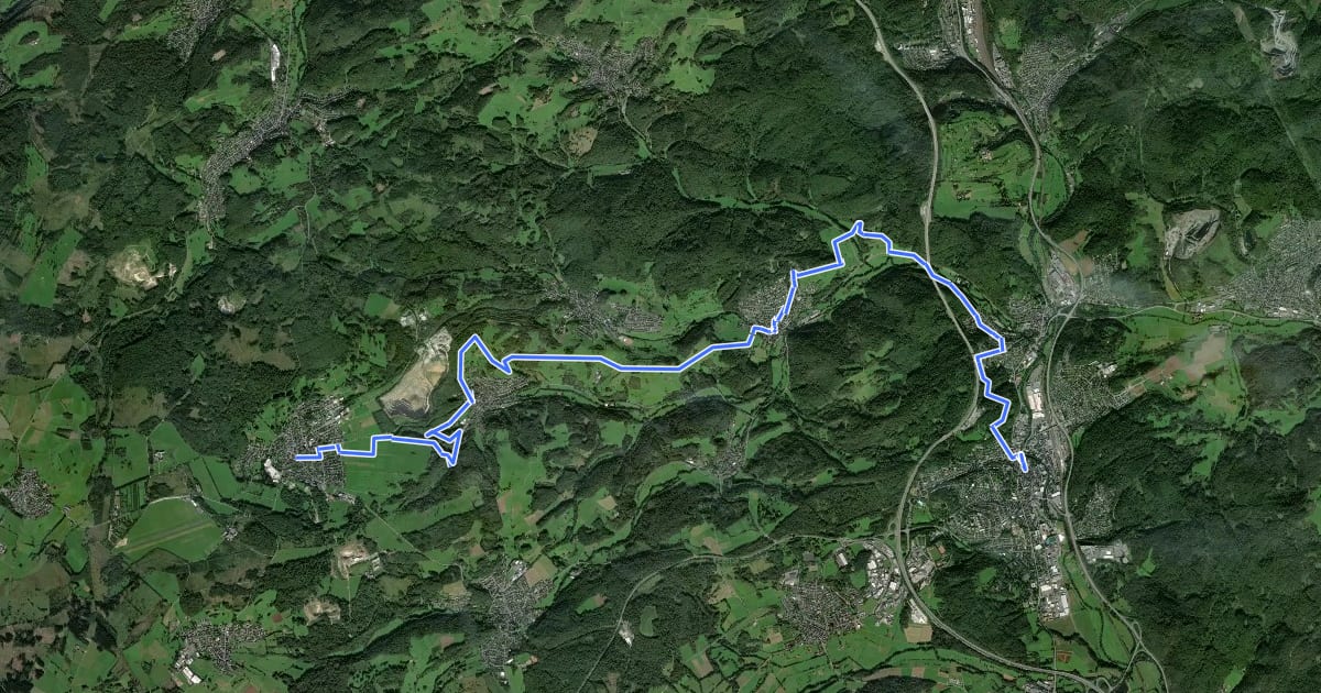Маршрут Westerwaldsteig Etappe 1 (Herborn–Breitscheid) на спутниковом снимке