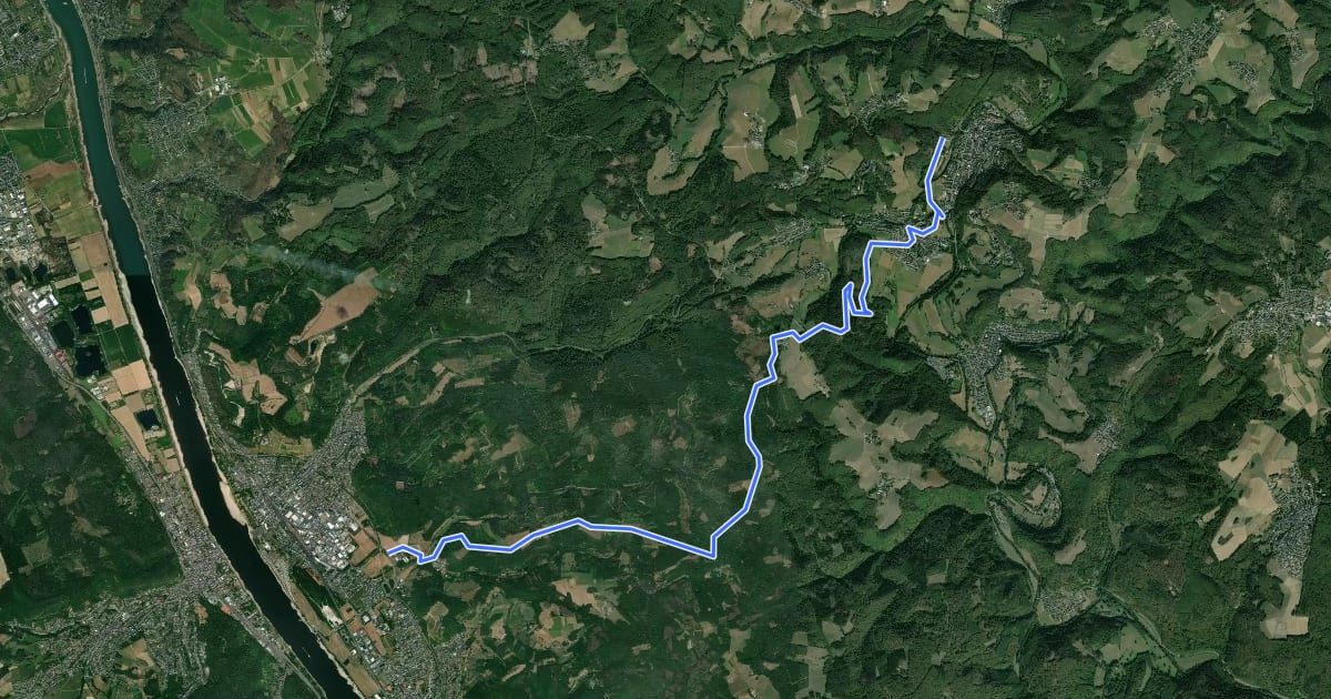 Маршрут Westerwaldsteig Etappe 16 (Waldbreitbach–Bad Hönningen) на спутниковом снимке