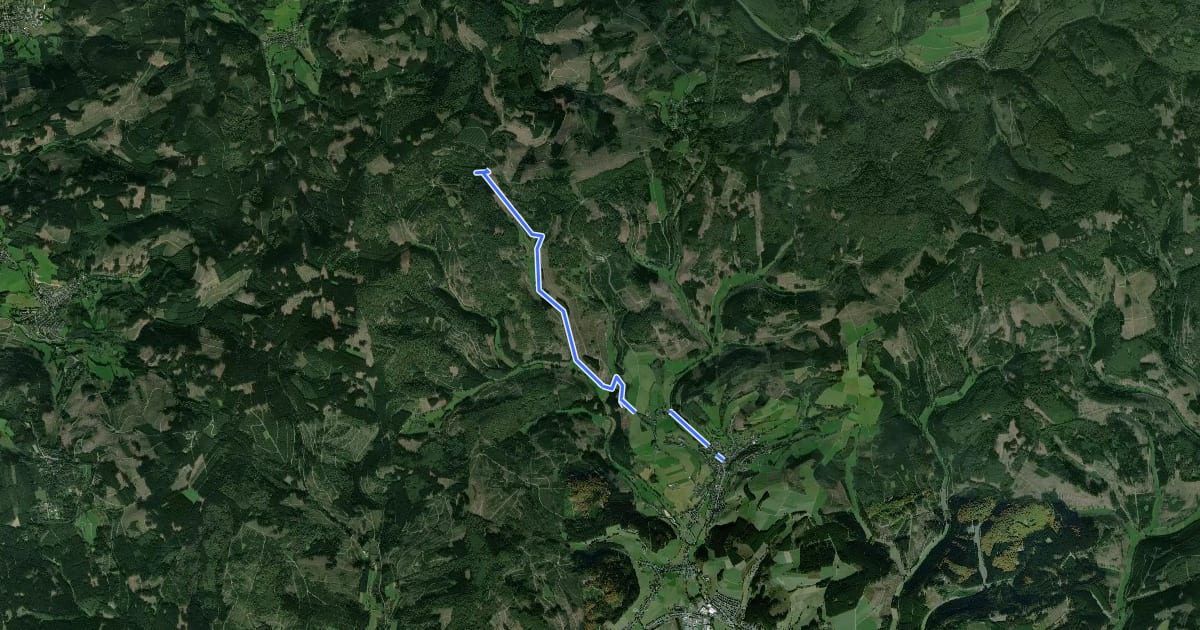 Маршрут westlicher Rothaarsteig-Zuweg Aue-Wingeshausen на спутниковом снимке