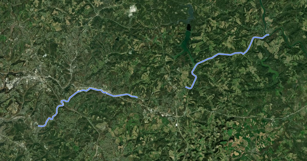 Маршрут Westmoreland Heritage Trail на спутниковом снимке