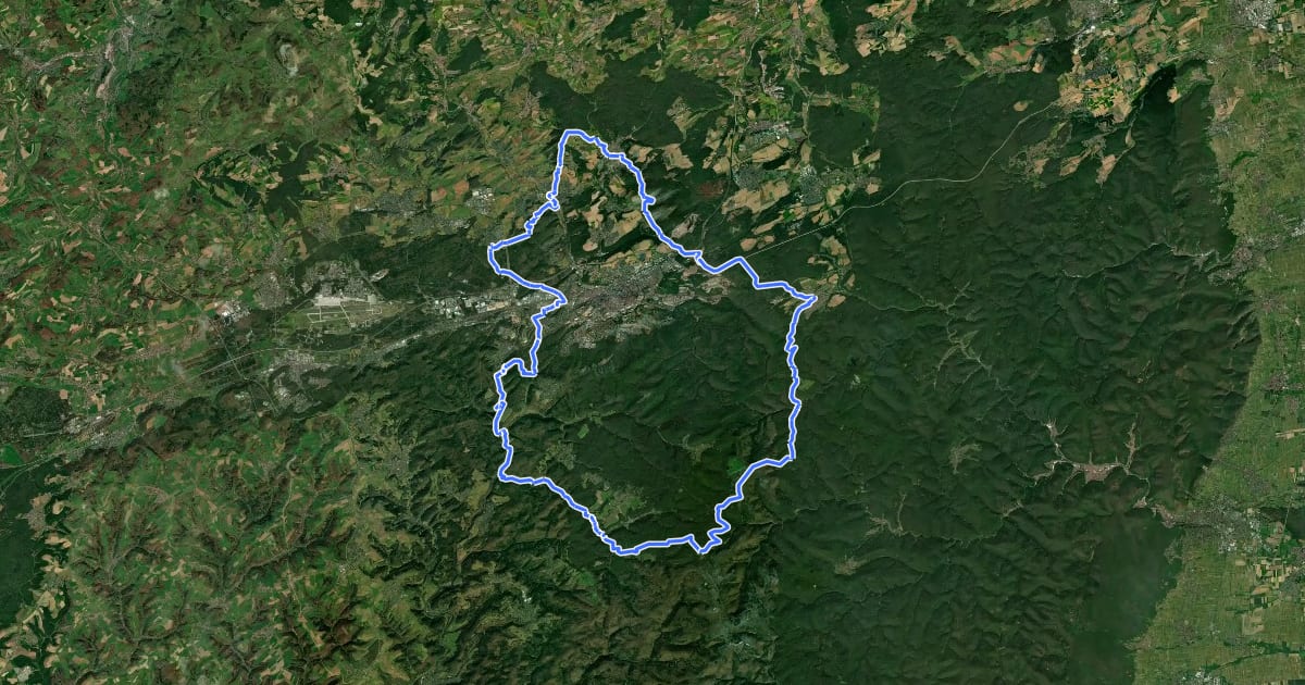 Маршрут Westpfalz-Wanderweg Blaues W (Barbarossa-Wanderweg) на спутниковом снимке