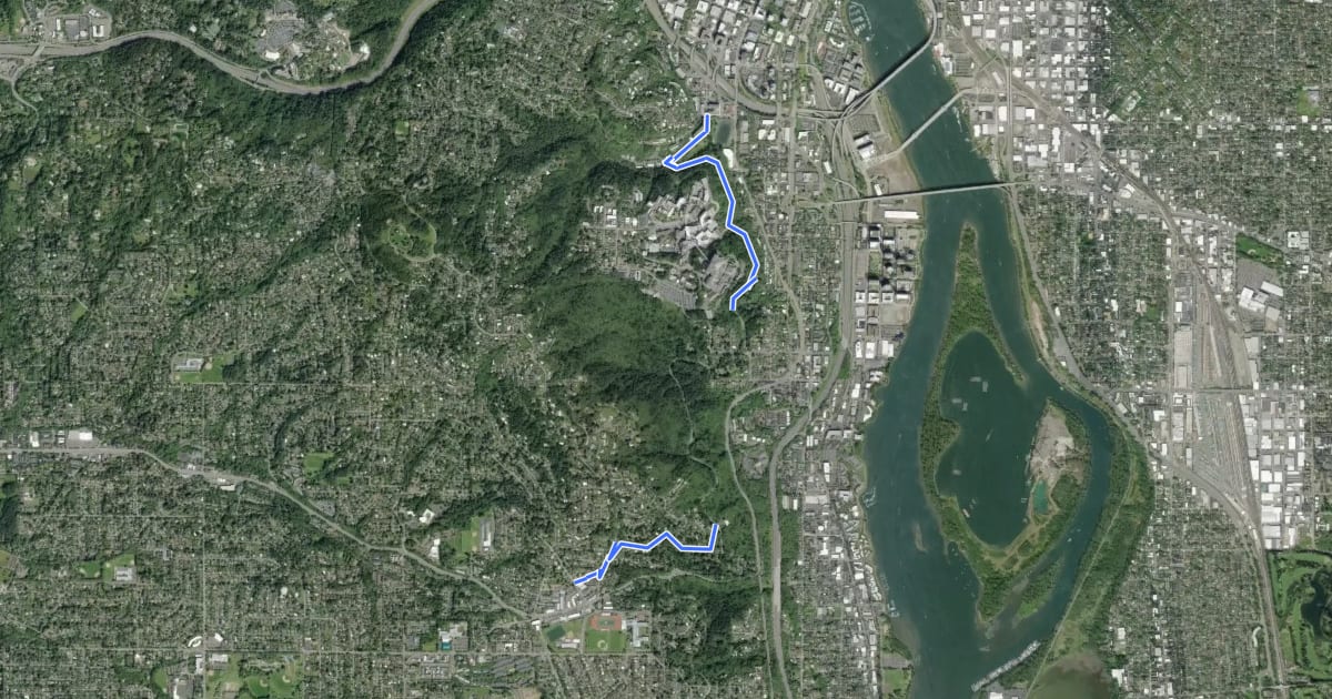 Маршрут Westwood-Terwilliger Bicycle Boulevard на спутниковом снимке