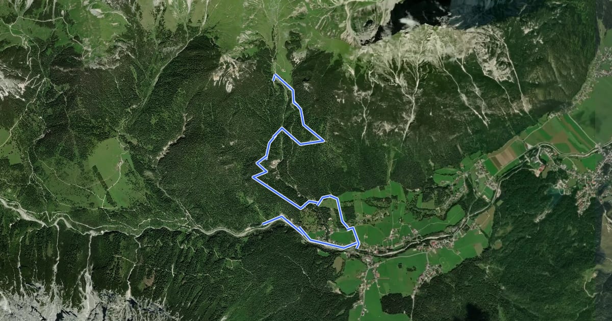 Маршрут Wettersteinhütte - Wangalm на спутниковом снимке