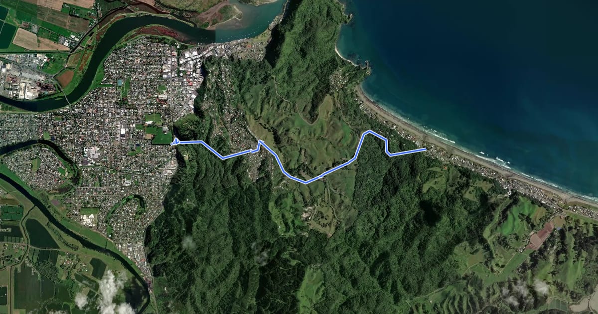 Маршрут Whakatāne - Ōhope Cycleway на спутниковом снимке
