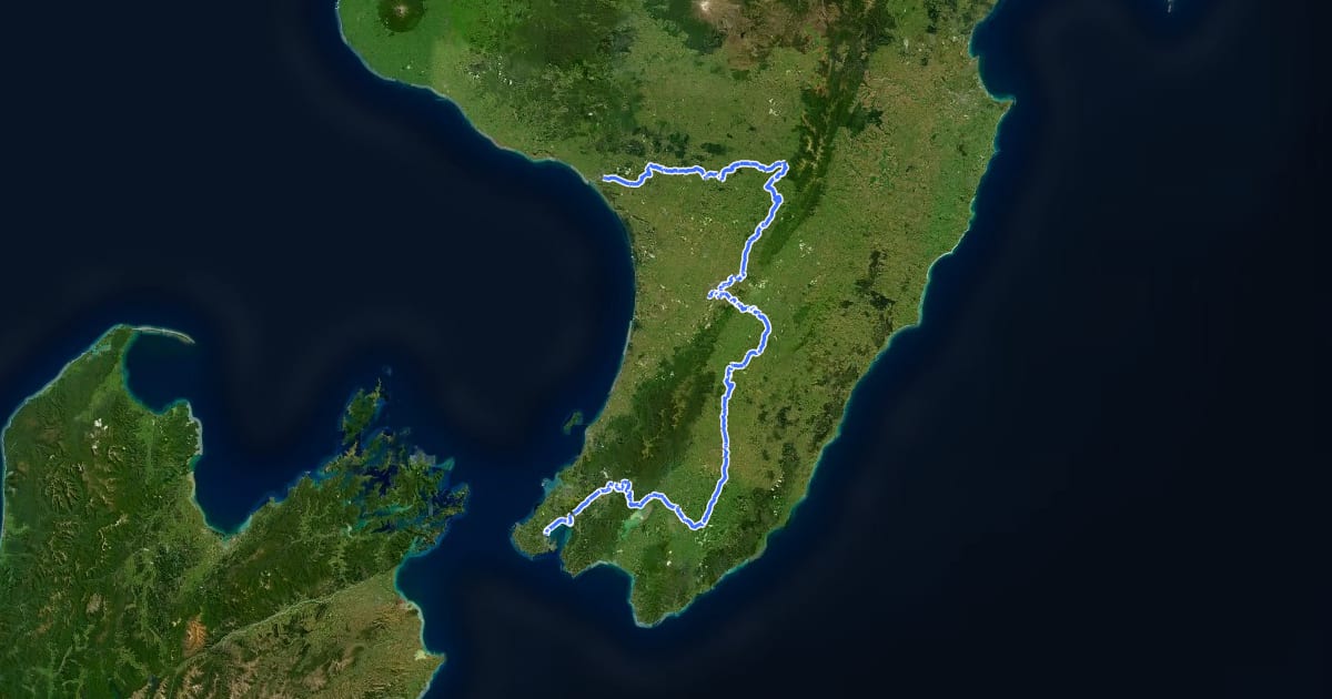Маршрут Whanganui Wellington Tour Aotearoa на спутниковом снимке