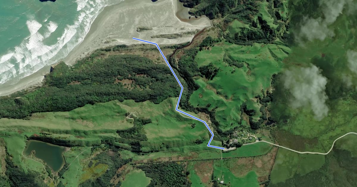 Маршрут Wharariki Beach Track на спутниковом снимке