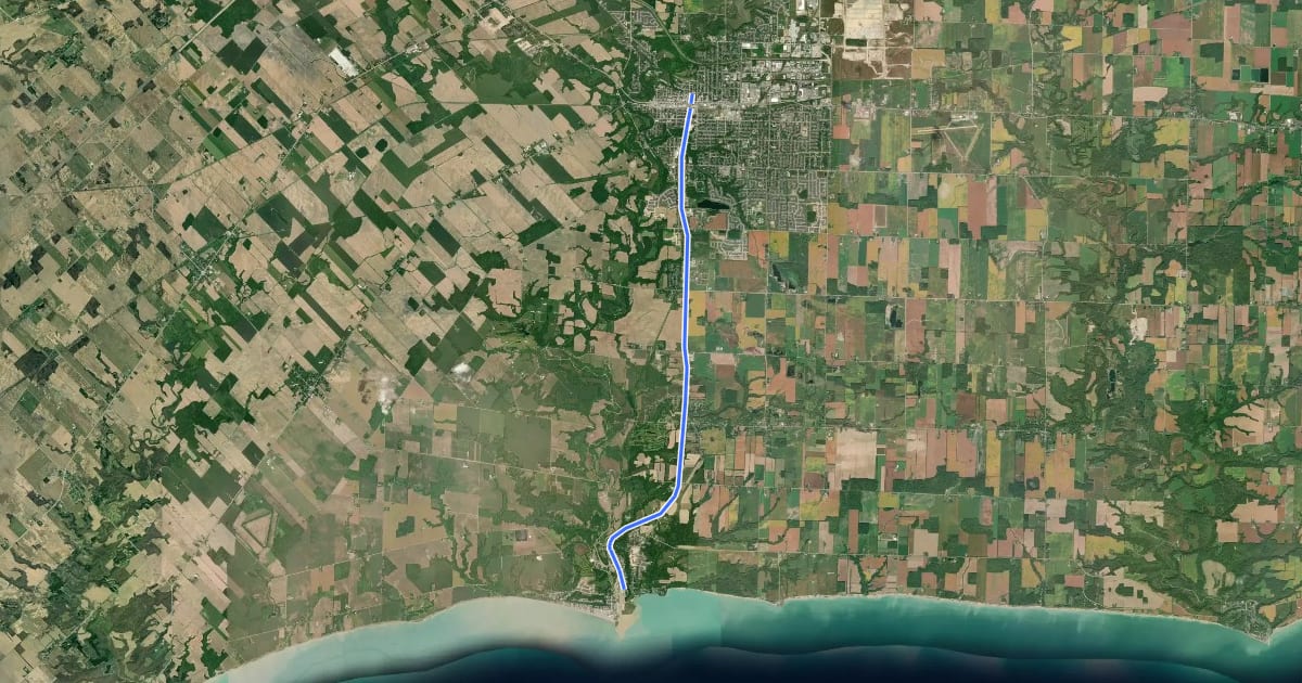 Маршрут Whistlestop Trail на спутниковом снимке