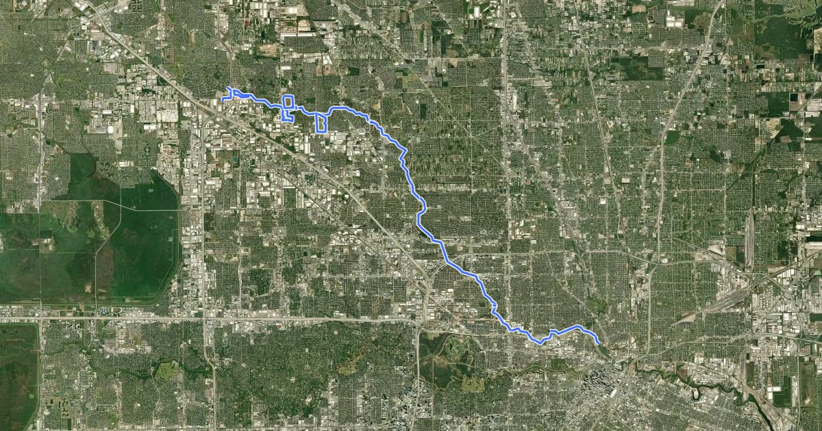 Маршрут White Oak Bayou Greenway на спутниковом снимке