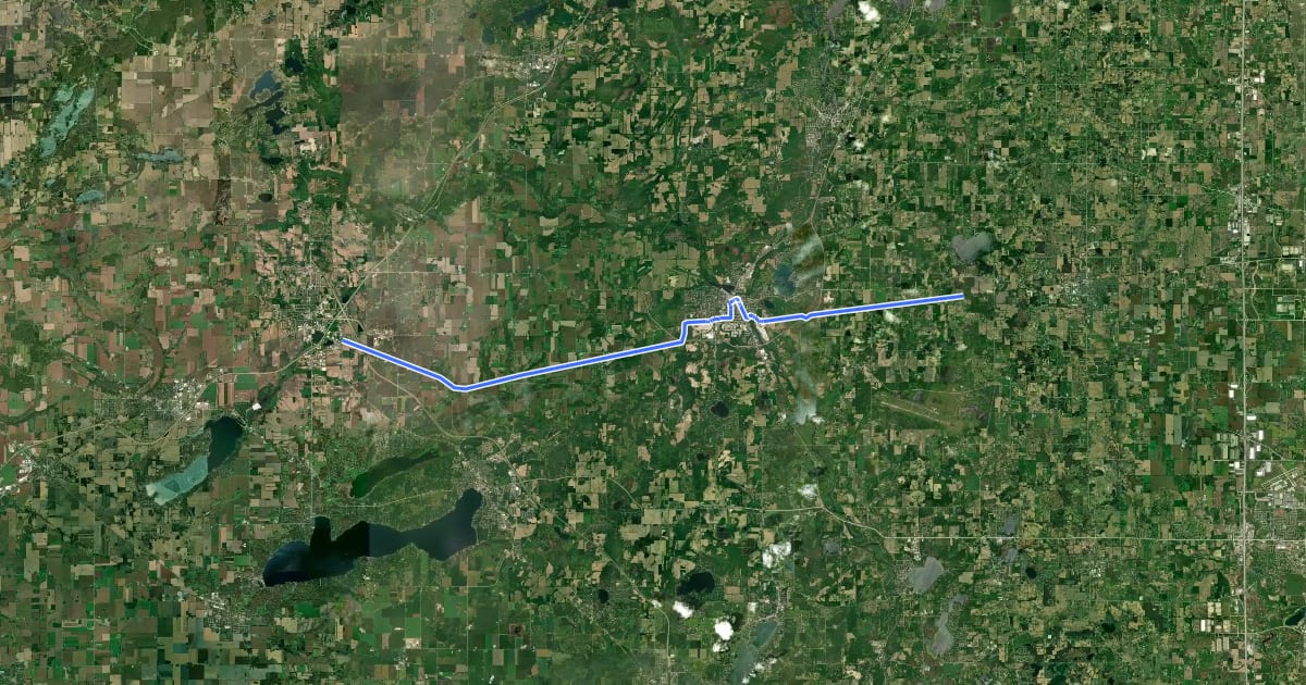 Маршрут White River State Trail на спутниковом снимке