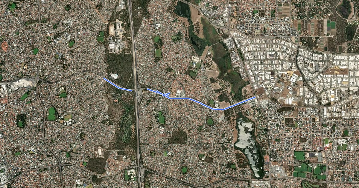 Маршрут Whitfords Avenue Shared Path на спутниковом снимке