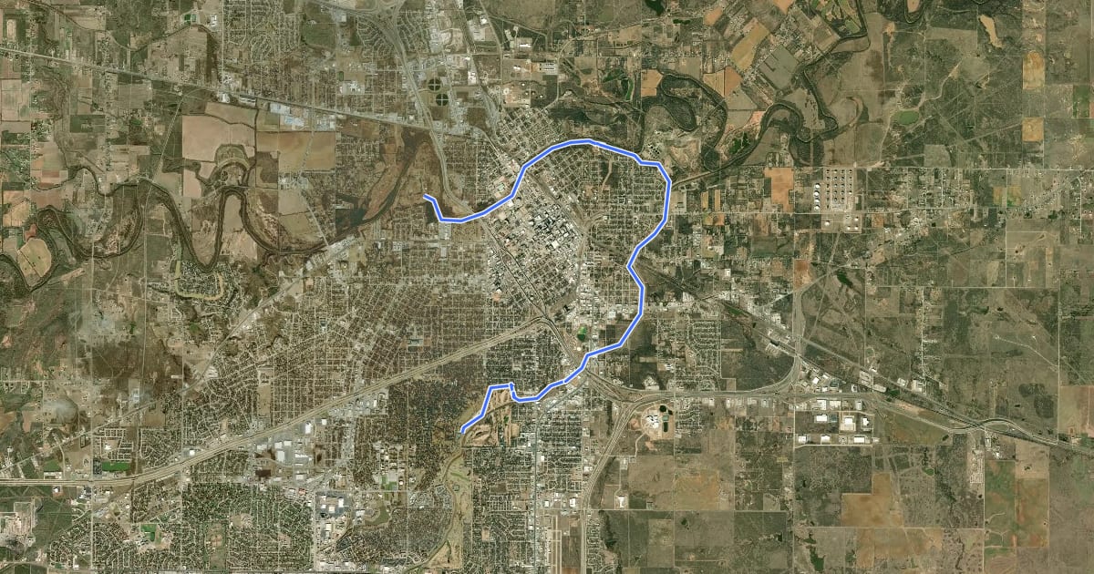 Маршрут Wichita River Trail на спутниковом снимке