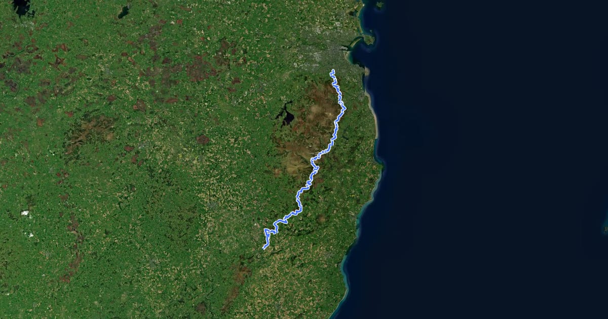 Маршрут Wicklow Way на спутниковом снимке