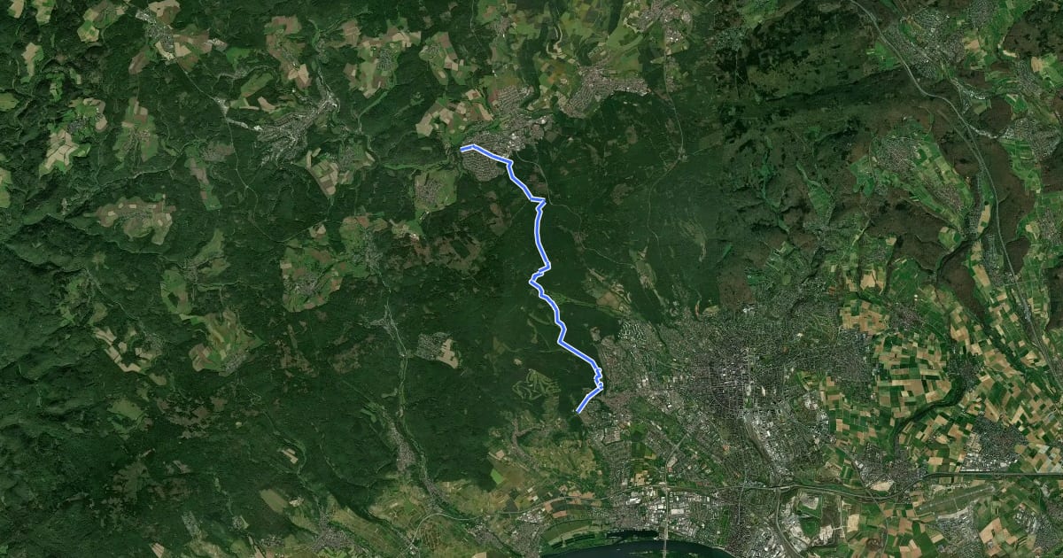 Маршрут Wiesbaden/Schelmengraben - Bleidenstadt (roter Punkt) на спутниковом снимке