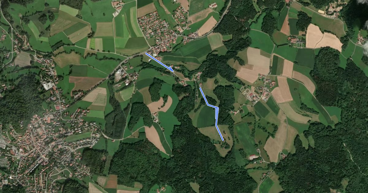 Маршрут Wilder Mann 105 »Mühlenweg«, Naturpark Vorderer Bayerischer Wald на спутниковом снимке