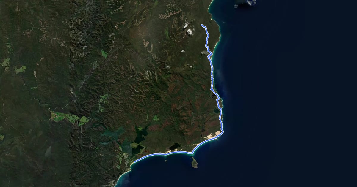 Маршрут Wilderness Coast Walking Track на спутниковом снимке