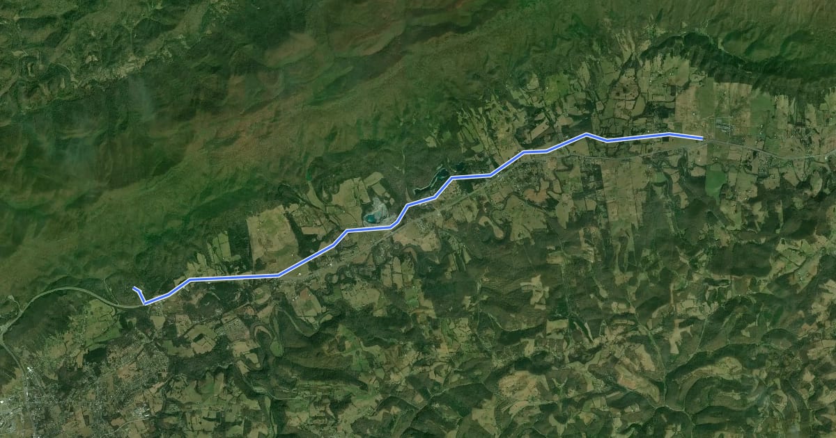 Маршрут Wilderness Road Trail на спутниковом снимке