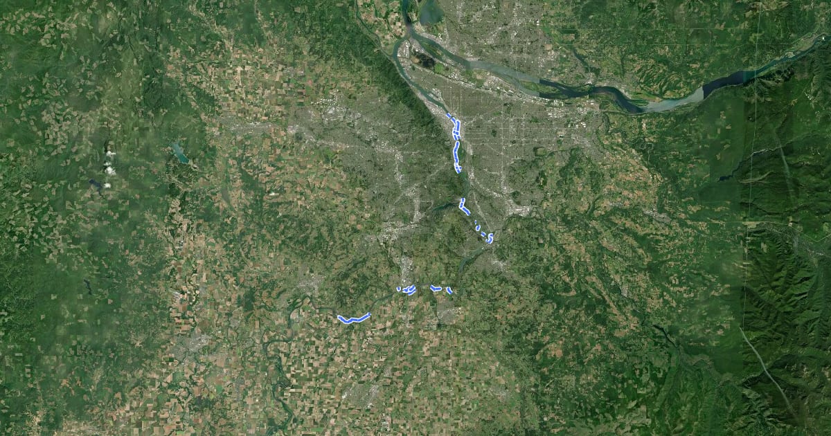 Маршрут Willamette Greenway Trail на спутниковом снимке